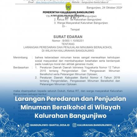 Edaran Larangan Peredaran dan Penjualan Minuman Keras di Bangunjiwo