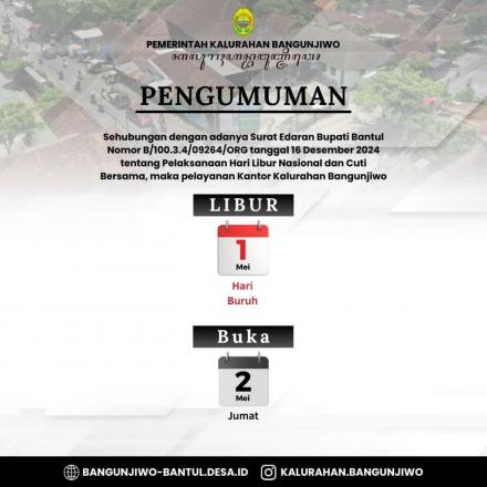 Informasi Libur Pelayanan Hari Buruh Internasional