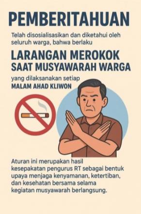 Pemberitahuan Larangan Merokok saat Musyawarah Warga