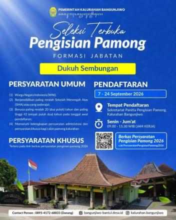 INFORMASI LOWONGAN PAMONG KALURAHAN BANGUNJIWO